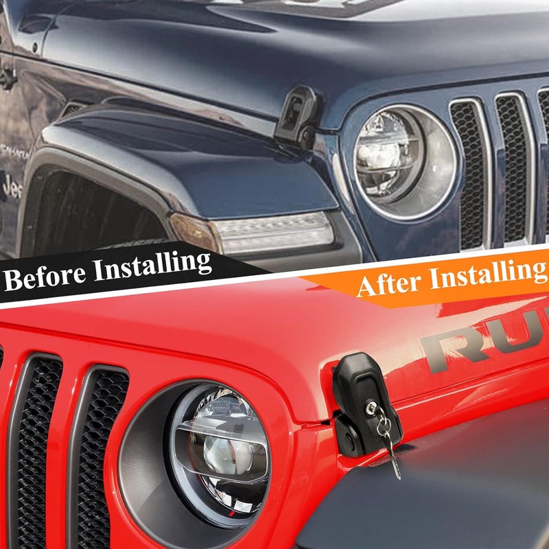 BulingVV Wrangler Factory Locking Hood Latches with Keys Compatible with Jeep Wrangler JL JLU 2018-2025 & Jeep Gladiator JT 2020-2025 (Matte Black) - Image 2